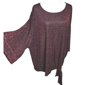 Cocomo Red and Black Metalic Front Tie Scoop neck Plus Size Blouse Top Size 3x
